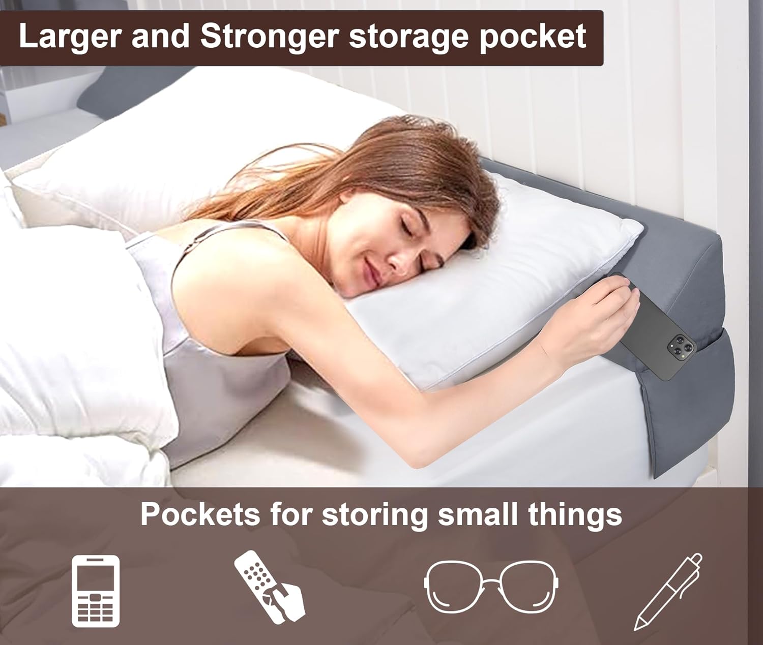 Vekkia King Bed Wedge Pillow for Headboard Gap/Bed Mattress Gap Filler Wedge,Bed Gap Filler Close Gap (0-6),Stop Pillow Falling Down-Gray(76x10x6)