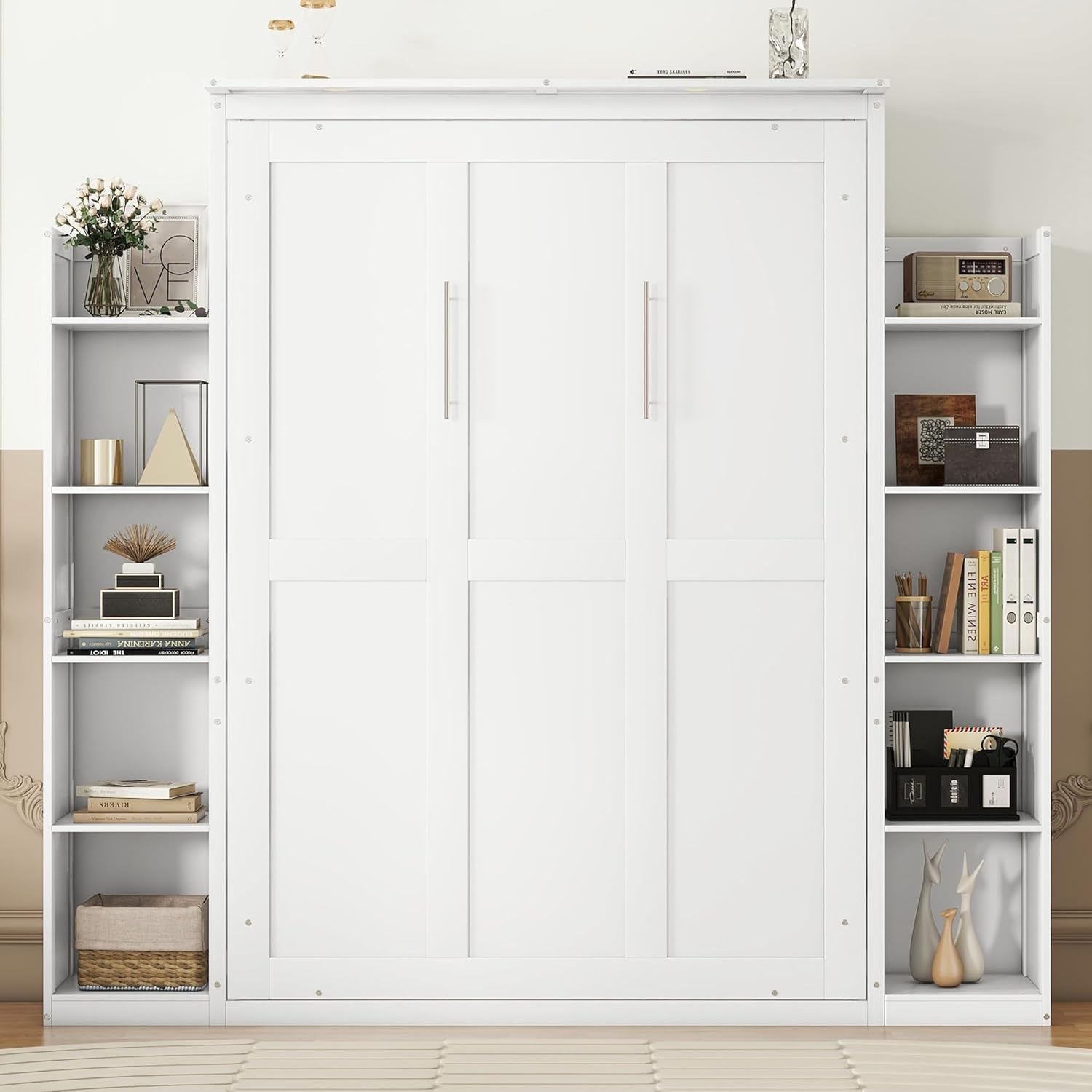 Harper  Bright Designs Queen Size Murphy Bed, Wood Queen Wall Bed with Sofa and Shelves, White