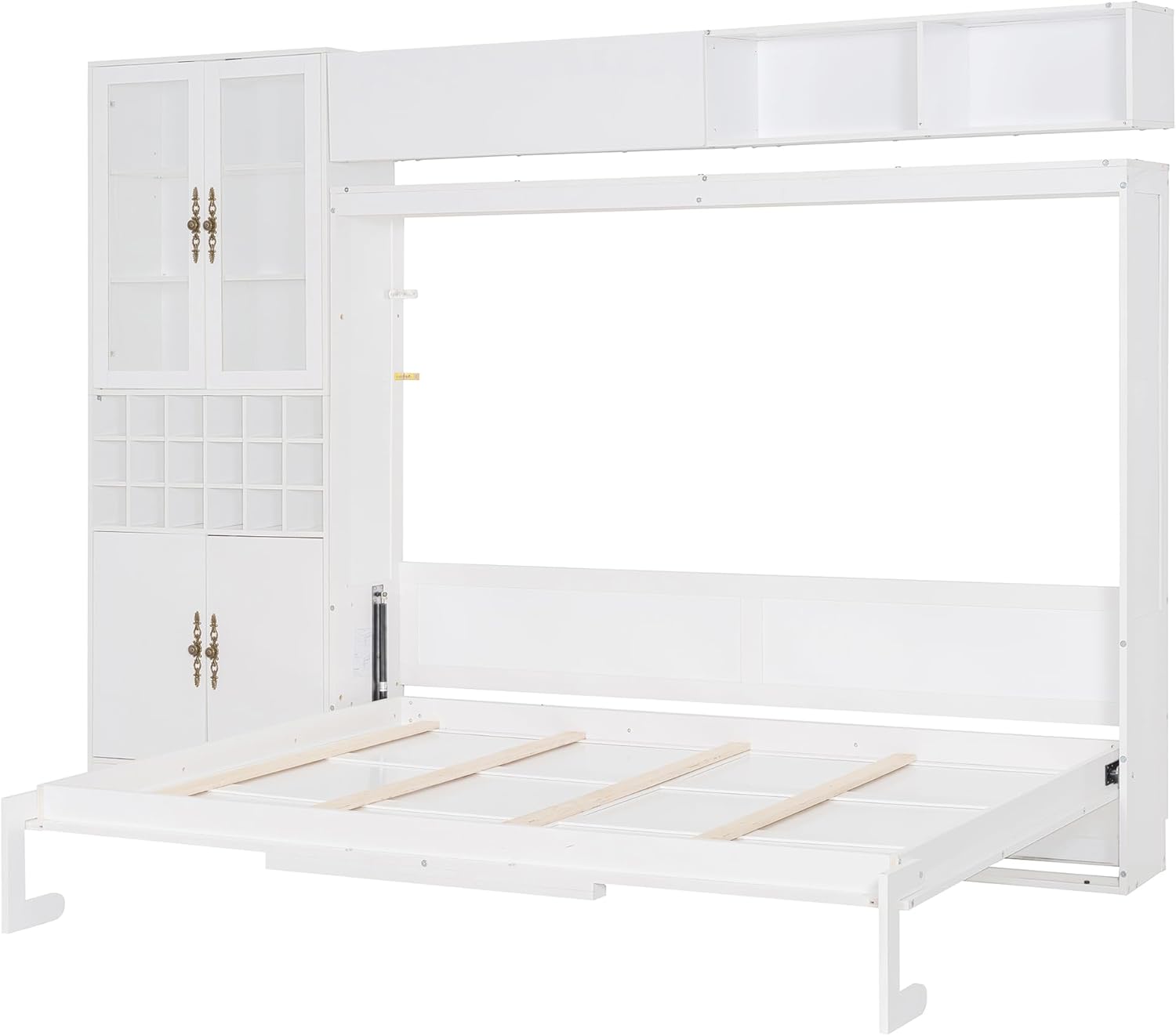 Harper  Bright Designs Queen Size Murphy Bed, Wood Queen Wall Bed with Sofa and Shelves, White