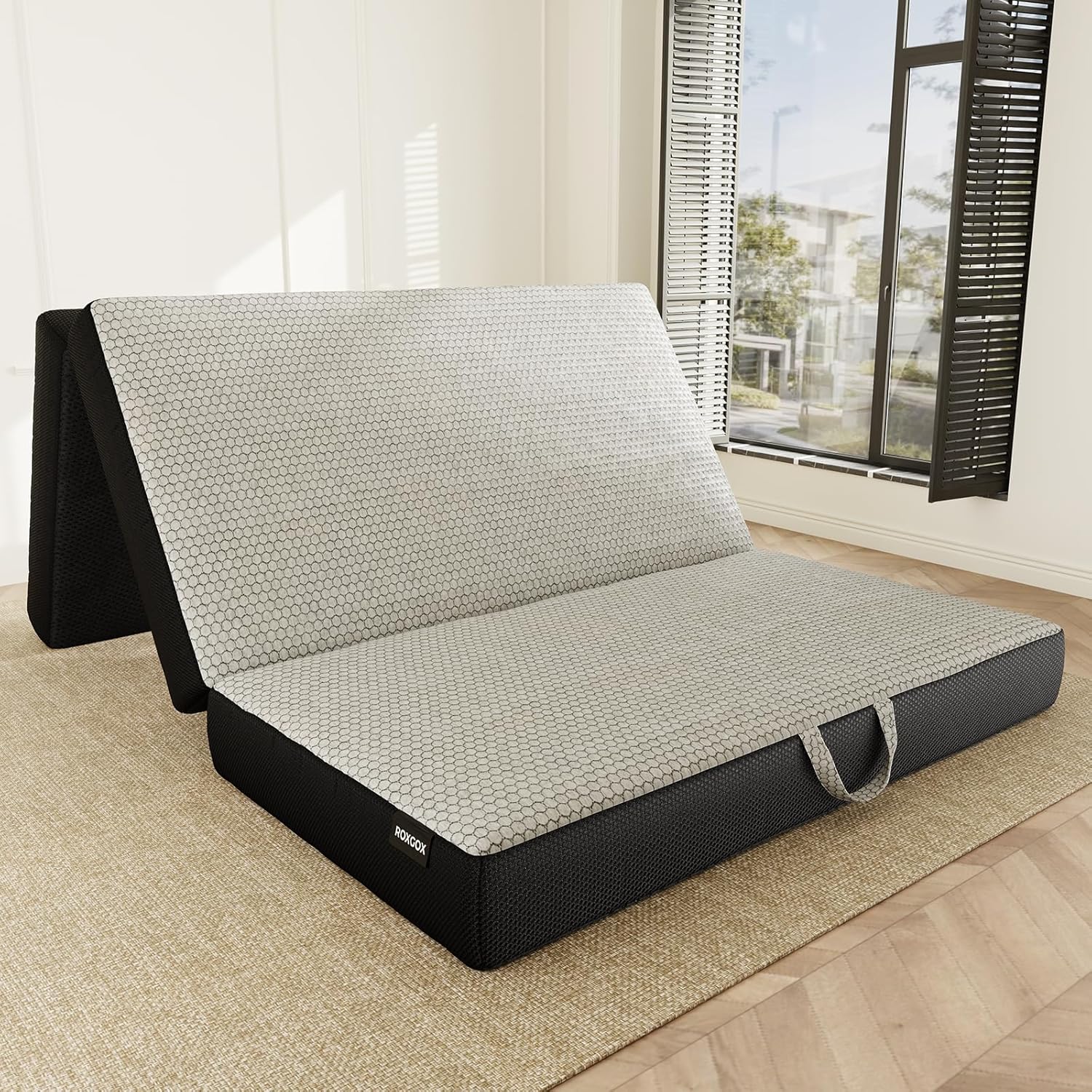 Memory Foam Trifold Mattress - Full Portable Floor Bed 6 Inch, Foldable Mat with Washable Cover, Handle  Non-Slip Bottom, for RV, Travel, Camping, Yoga, 73x52x6