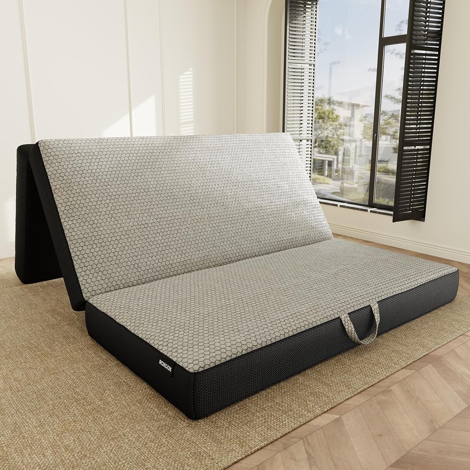 Memory Foam Trifold Mattress - Full Portable Floor Bed 6 Inch, Foldable Mat with Washable Cover, Handle  Non-Slip Bottom, for RV, Travel, Camping, Yoga, 73x52x6