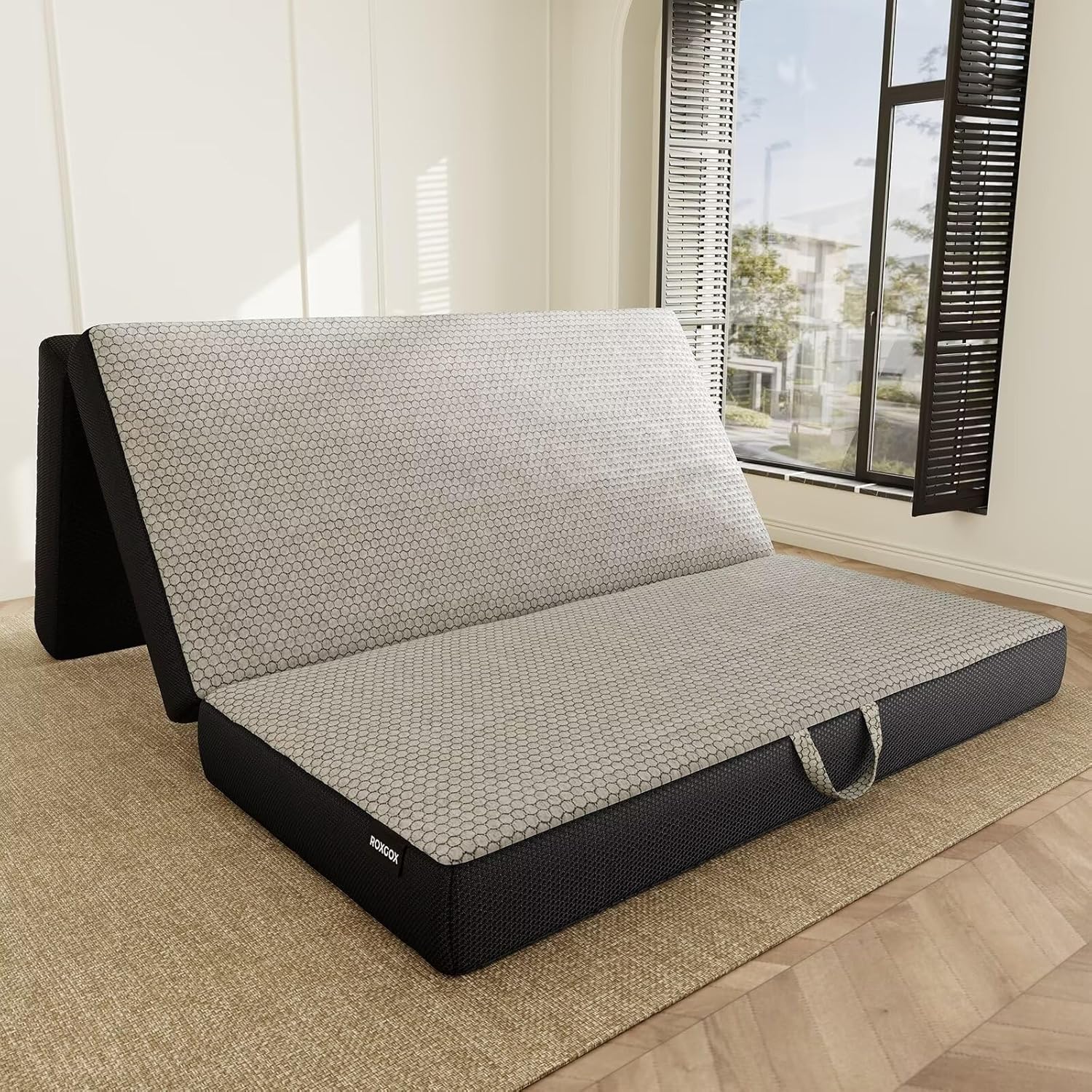Memory Foam Trifold Mattress - Full Portable Floor Bed 6 Inch, Foldable Mat with Washable Cover, Handle  Non-Slip Bottom, for RV, Travel, Camping, Yoga, 73x52x6
