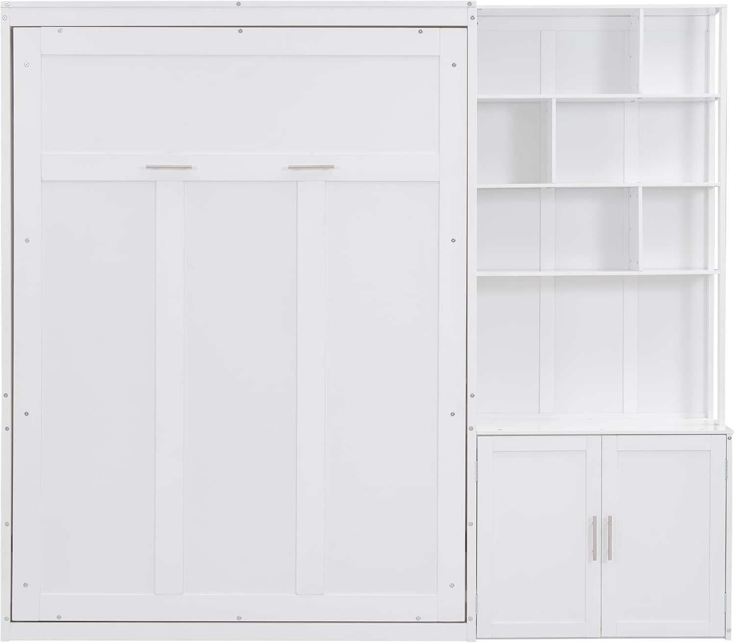 Merax Full Size Murphy Bed, White Wood Wall Bed Cabinet with Multiple Storage Shelves and a Cabinet, White Merax Full Size Murphy Bed, White Wood Wall Bed Cabinet with Multiple Storage Shelves and a Cabinet, White
