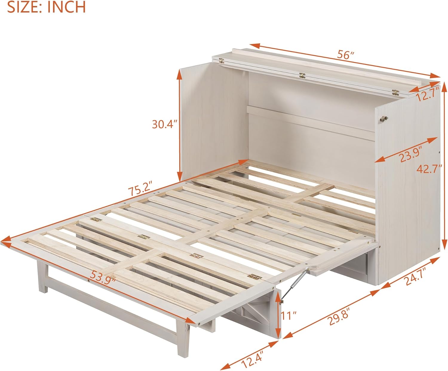 Merax Full Size Murphy Bed, Wooden Full Murphy Cabinet Bed Frame with Large Drawers and USB Ports, Brushed White