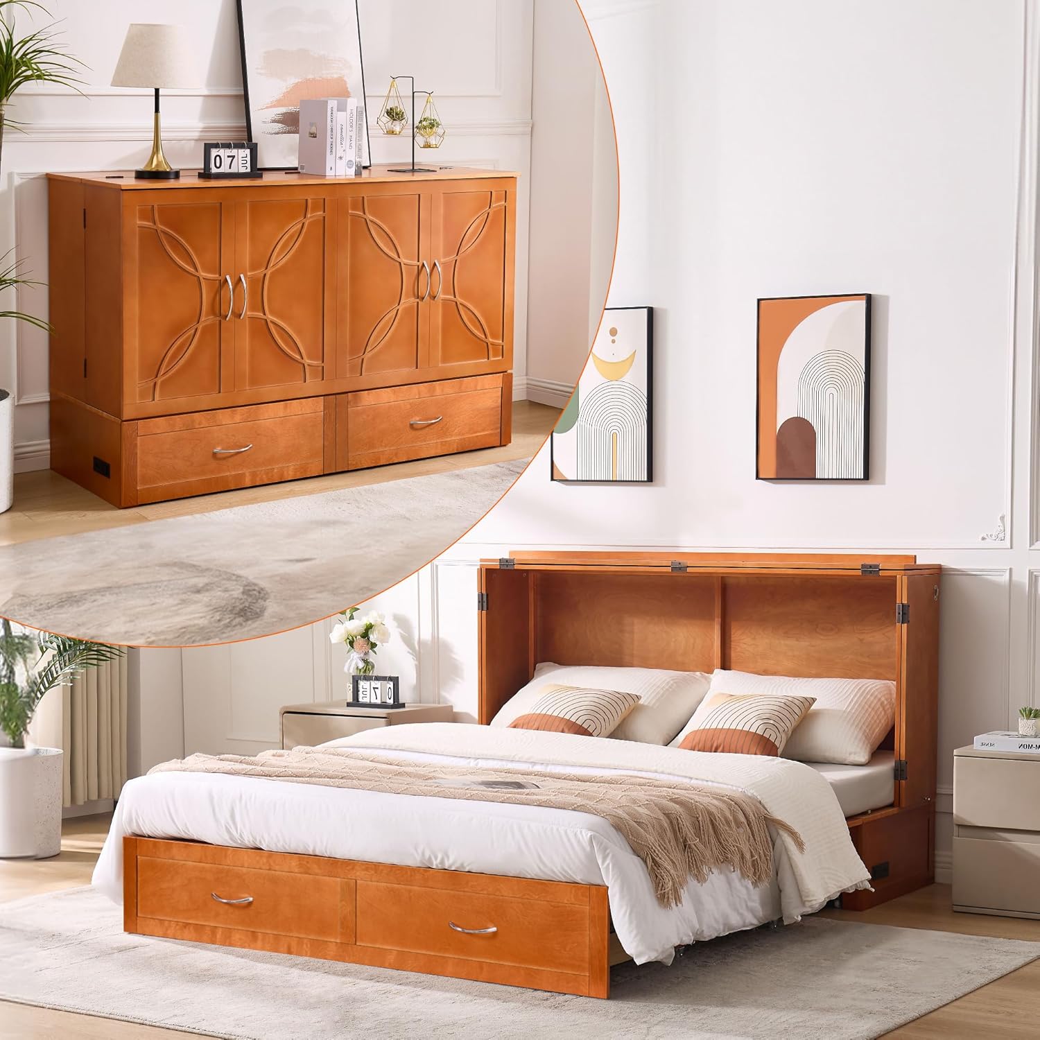 Murphy Bed with Mattress Included Queen, Murphy Cabinet Bed with Storage Drawers and Charging Station, Space-Saving Cabinet beds for Guest Room, Living Room Murphy Bed with Mattress Included Queen, Murphy Cabinet Bed with Storage Drawers and Charging Station, Space-Saving Cabinet beds for Guest Room, Living Room