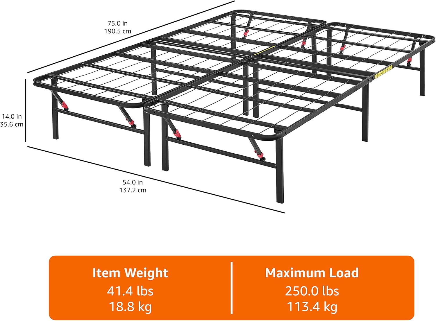Amazon Basics Bed Frame with Storage, Foldable Metal Platform, Sturdy Steel, No Box Spring Needed, 14 inches High, Tool-Free Setup, Full Size, Black Amazon Basics Bed Frame with Storage, Foldable Metal Platform, Sturdy Steel, No Box Spring Needed, 14 inches High, Tool-Free Setup, Full Size, Black