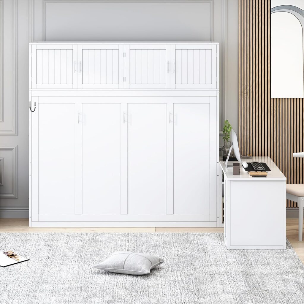 Harper Bright Designs Queen Size Murphy Bed with Closet, Wall Bed with Drawers and Shelves, White Harper Bright Designs Queen Size Murphy Bed with Closet, Wall Bed with Drawers and Shelves, White