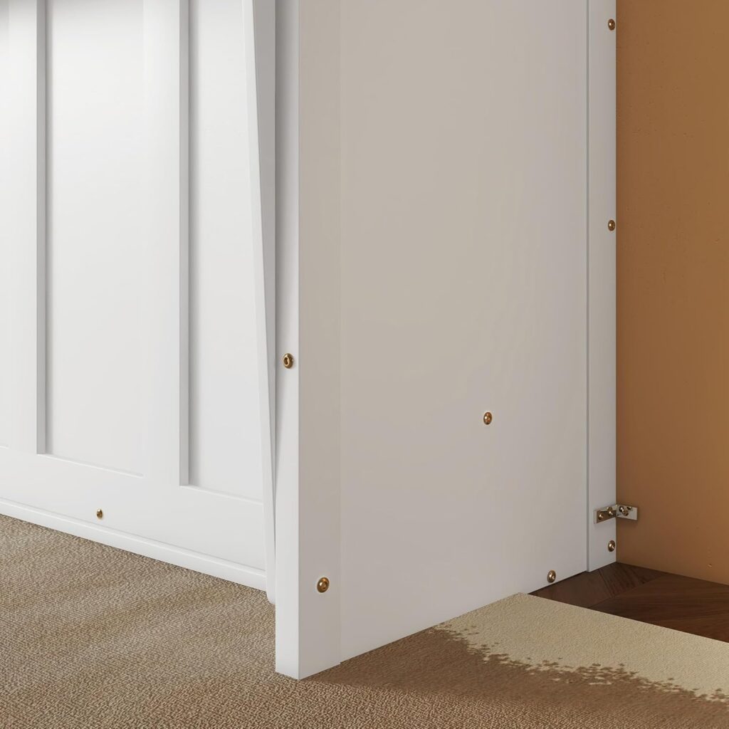 Queen Size Wood Murphy Bed, Hidden Wall Bed Frame with Desk, Solid Wood Murphy Cabinet Bed Frame with Gas Struts, No Box Spring Needed, White