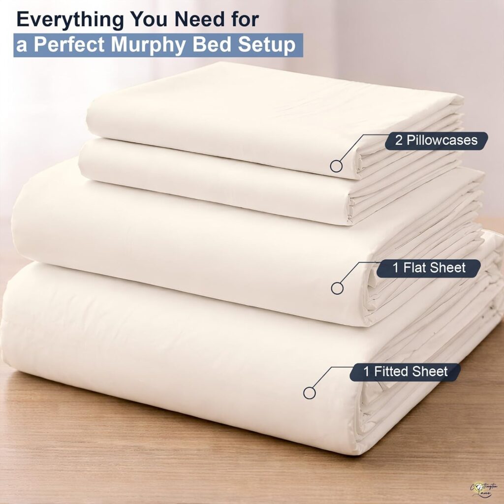 Cottington Lane Murphy Bed Sheets - Full Luxury Bed Linen Set - Microfiber, Ivory, Pc Set with Deep Pockets