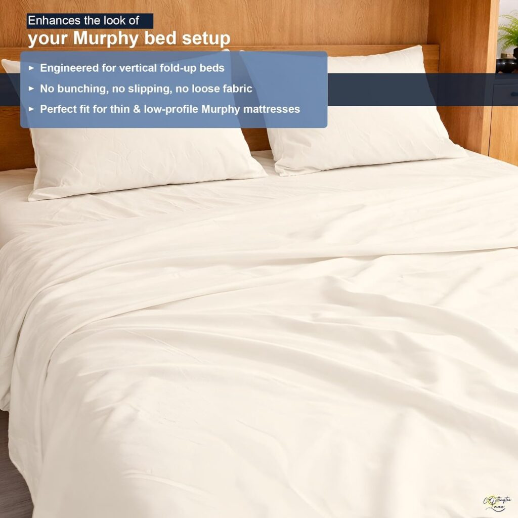 Cottington Lane Murphy Bed Sheets - Full Luxury Bed Linen Set - Microfiber, Ivory, Pc Set with Deep Pockets