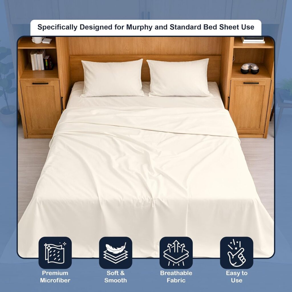 Cottington Lane Murphy Bed Sheets - Full Luxury Bed Linen Set - Microfiber, Ivory, Pc Set with Deep Pockets