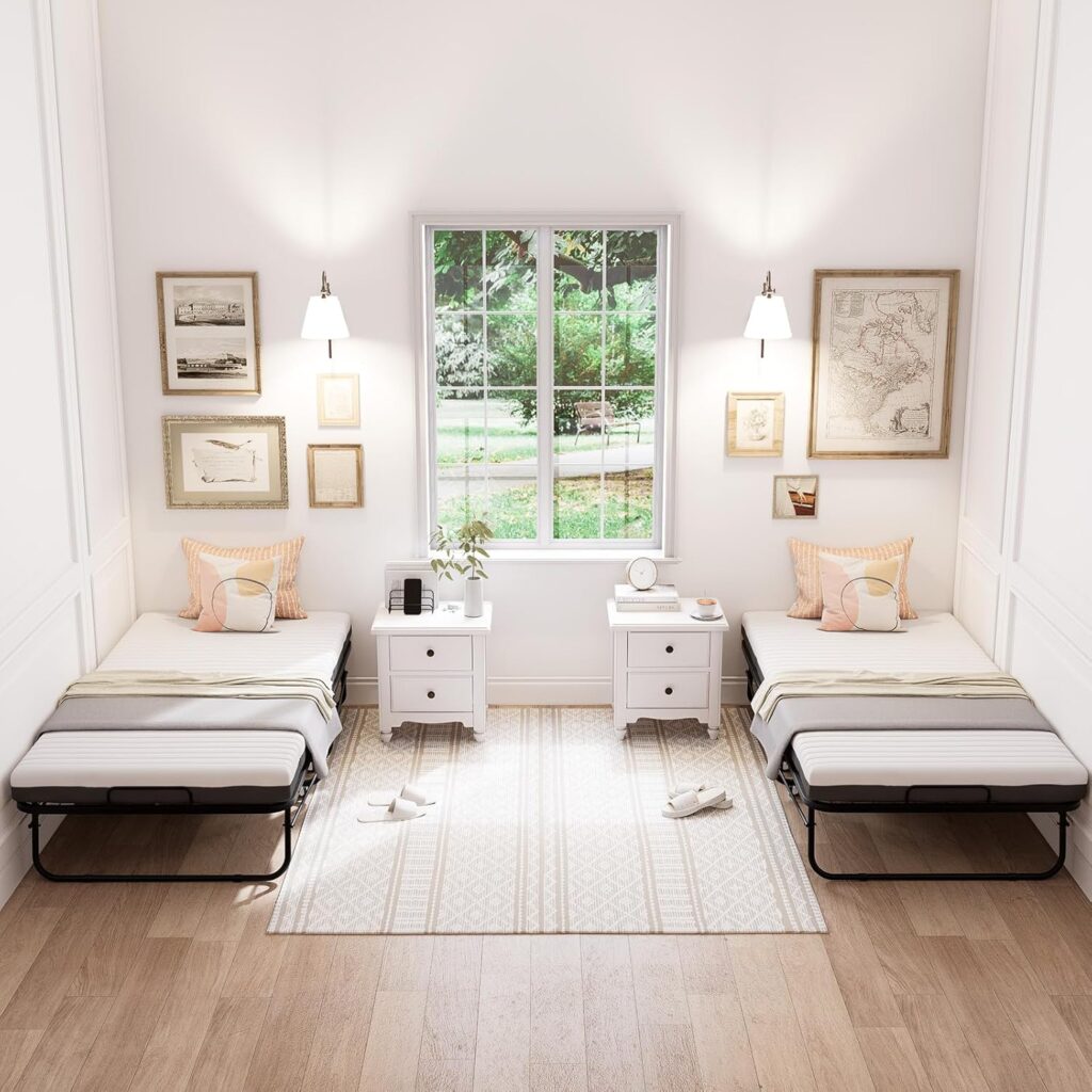 Folding Bed with Memory Foam, 75x46 Foldable Rollaway Guest Bed for Adults, Large Fold Up Beds for Space Saving, Easy Storage